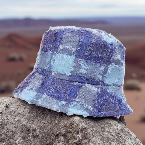 🆕️Trendy Boho Patchwork Raw Edge Denim Bucket Hat Adjustable Retro Trendy Style - Picture 1 of 11